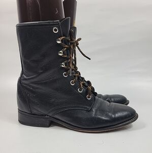 Laredo Leather Lace-Up Boots Roper Black Women's US 9.5